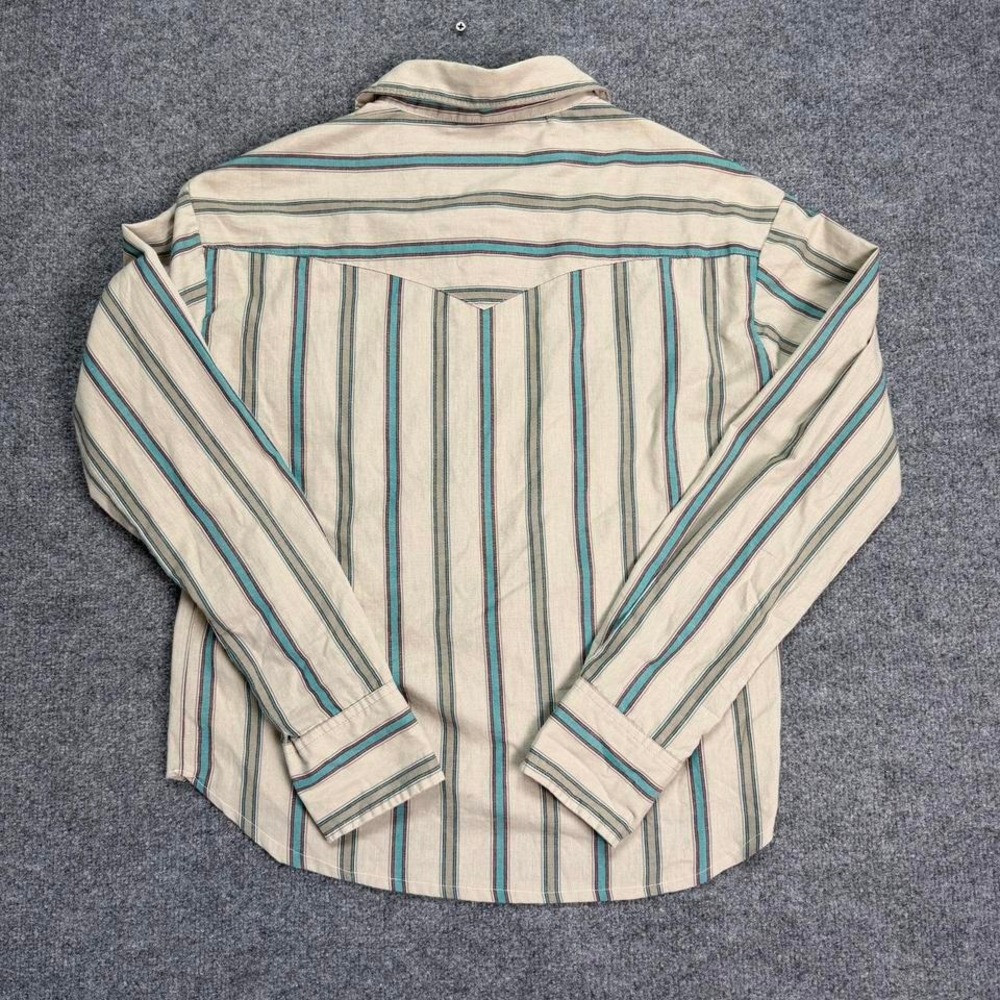 Wrangler Cream Striped Button-Down Shirt with Teal and Brown Stripes - Picture 5 of 6